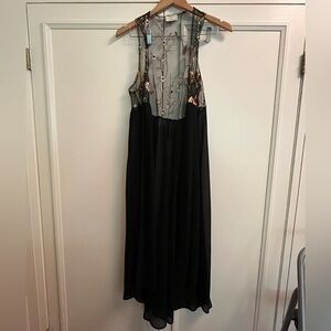 Long Sheer Black Floral Sleeveless Duster